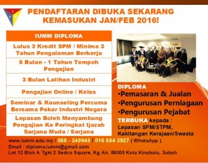 IUMM DIPLOMA – SESI JAN/FEB 2016 KURSUS DIPLOMA
